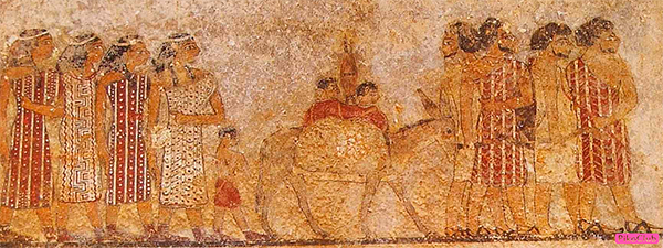 Фрагмент росписи северной стены гробницы Хнумхотепа 2 в Бени-Хасане, 19 век до н.э.