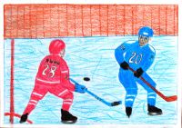 В хокей играют настоящие мужчины! (пастель). Аманов Баглан, 11 лет, рук. Нурмугамбетова С.Ж., Маячная ООШ
